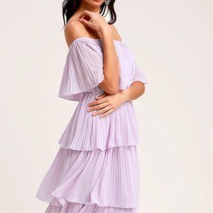 Lulu's Lavender Off-the-Shoulder Ruffle Midi Dress